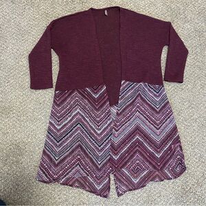 Vanity Open Front Lightweight Long LS Cardigan Knit Top Float Bottom Maroon EUC